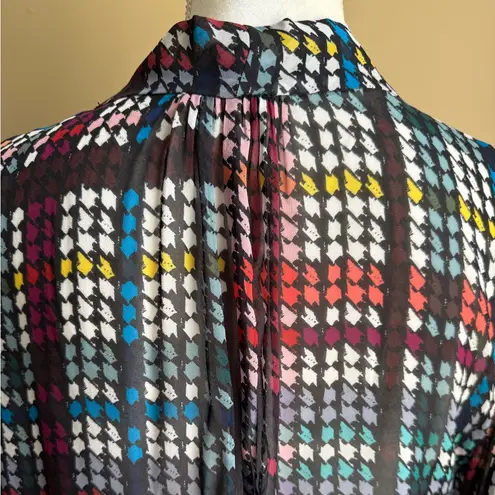 Shoshanna Selina Plaid Tie Neck Semi-Sheer Blouse