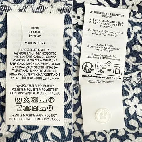 Boden Pleated Skirt Midi Shirt Dress Navy White Floral Long Sleeve Size 4 US Blue