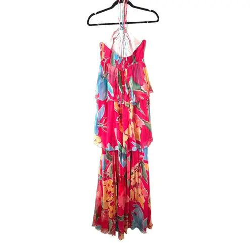 FIGUE Lula Halter Silk Chiffon Maxi Dress Sz 4 Pink
