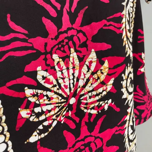 Indonesian Batik Blouse Women Top Pink Short Sleeve Medium Boxy Floral Boho