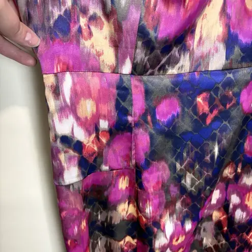 Tahari Dress Womens 14 Watercolor Floral V-neck Satin Feel Cap Sleeve Work Party