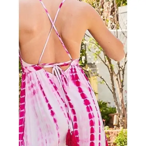 Main Strip halter Maxi Dress open back Pink Tie-Dye beach SMALL