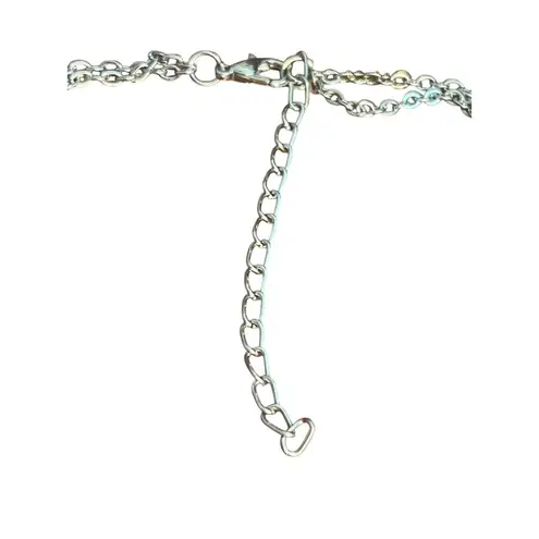 Iridescent Glass Beaded Double Strand Chain Necklace Adjustable Lobster 20.5" Silver