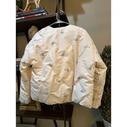 Sleeper Ukiyo Tie Front Puffer Jacket Flower Print Womens Size XS White