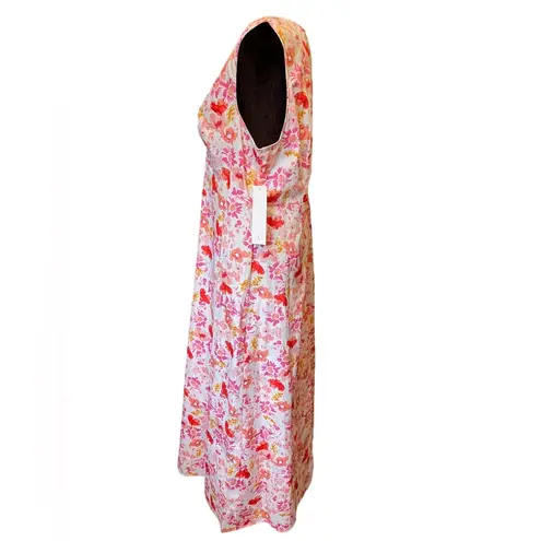NEW Chloe + Rene White Pink Boho Hippie Earthy Preppy Artsy Floral Maxi Dress Size L