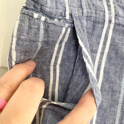 Just living Striped Wide Leg Pants Blue White Linen Blend Casual Comfy L Boho