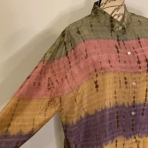 Bill Blass Vintage 100% silk oversized button front tunic top shirt L