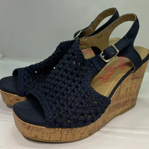 Jellypop Gerry Woven Navy Blue Wedges Heels Cork 6.5 M