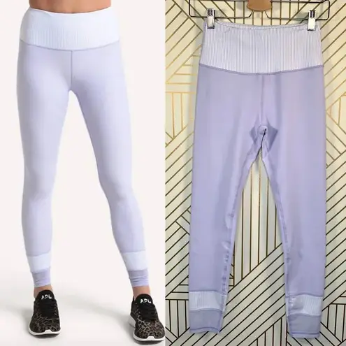 Allfenix Leggings Workout Gym Stretch Stripe Ankle Length Purple Size Small