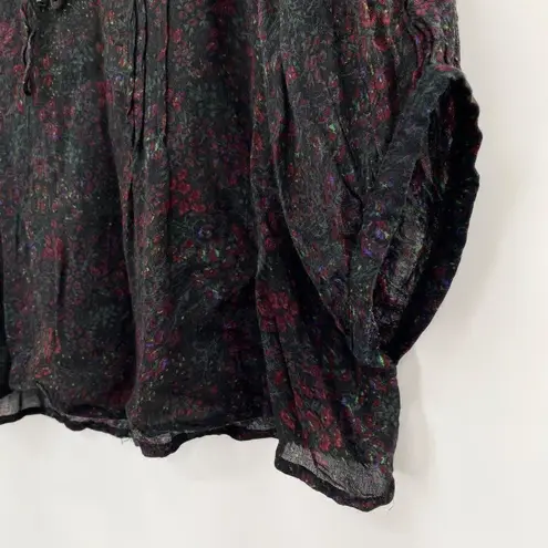 Mango  Sheer Black Boho Floral Peasant Blouse