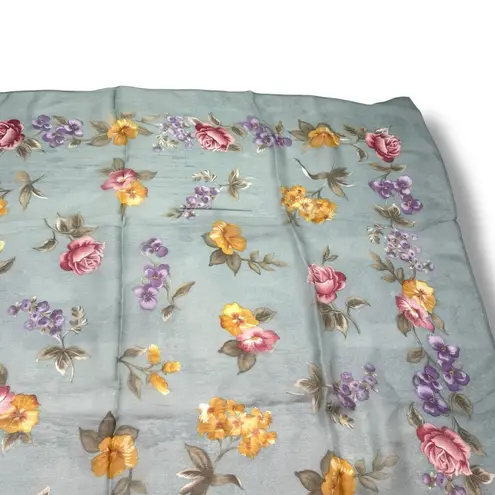 Vintage Echo Light Blue Floral Semi Sheer Scarf