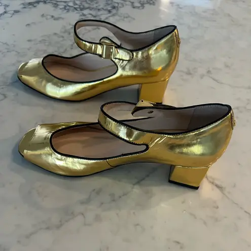 Kat Maconie gold mirror Maggie Mary Jane chunky heels Shoe Size 7 EUC