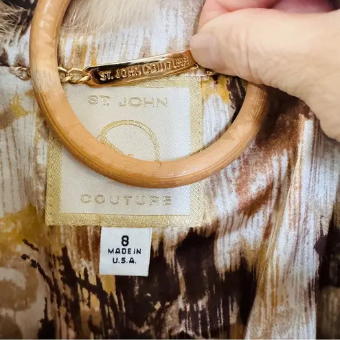 St. John couture genuine fur trim gold knit cardigan/ jacket EUC