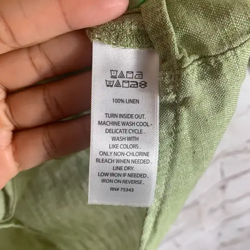 Sigrid Olsen Green Linen Button Up Shirt L Roll Tab Sleeve Coastal Classic Core