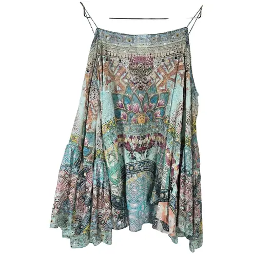 Camilla Silk Drop Shoulder Metallic Sparkle Embellished Boho Top Blouse XS