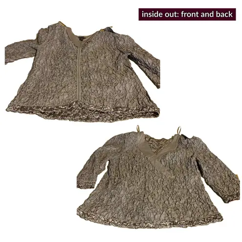 CACHET TAUPE & BLACK CRINKLED COCKTAIL TOP W/SEQUINS AND BLACK ROSETTE (3X) Brown
