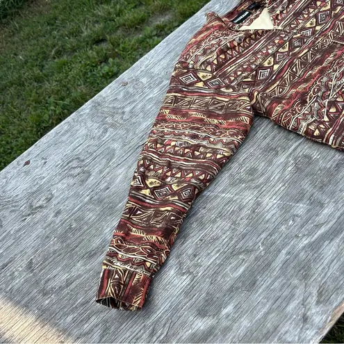 Diane Gilman Vintage 90s Blazer Cropped Zip Jacket Silk Aztec Bomber medium fall