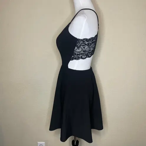 Xtraordinary Black Lace Cutout Exposed Zip Mini Skater Dress Size 5 Goth Glam