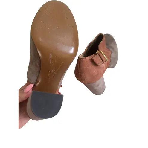 MARNI Suede Buckle Colorblock Boots Heels Size 38 / US 8 Brown