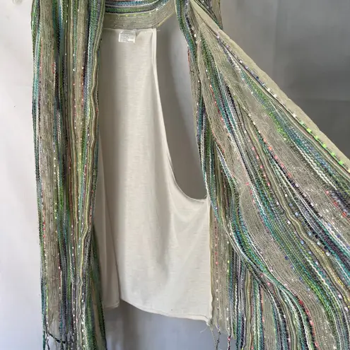 Women's Multicolor Metallic Print Bohemian Fringe Sleeveless Cardigan One Size Size undefined