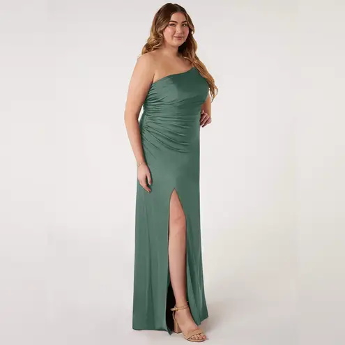 Azazie Eren Eucalyptus Sheath One Shoulder Stretch Satin Bridesmaid Dress