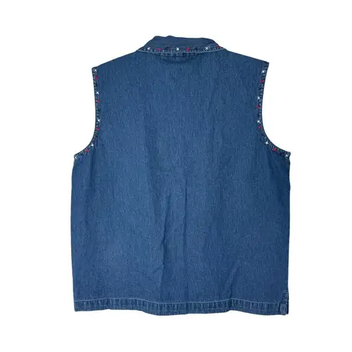 Vintage New Directions Denim Vest Women L Cat Embroidered Patriotic USA July 4th Blue Size L