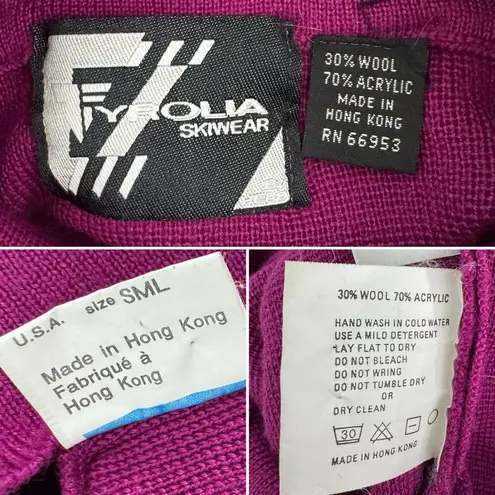 Vintage Tyrolia Skiwear wool blend turtleneck ski sweater raspberry size small S Purple