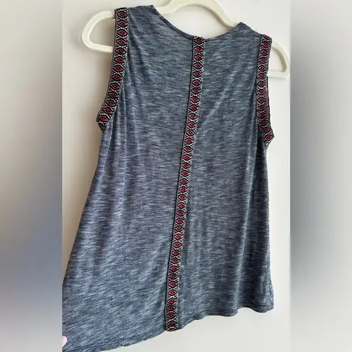 W5 Black and White Marble Striped Tank Top with Aztec Print Shoulders, Size Med