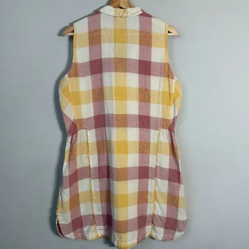 Woolrich Organic Cotton Plaid Collared Mini Dress Women's L Red Yellow Outdoors