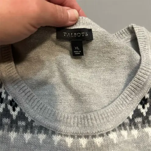Talbots  Women's XL Gray Ruffle Fair Isle Wool Blend Pullover‎ Sweater Casual