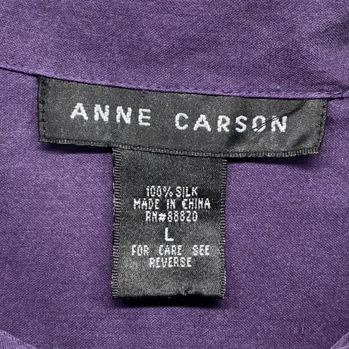 Anne Carson Silk Button Down Top Roll Tab Long Sleeve Purple Size L