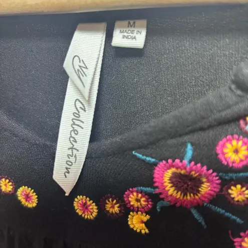 Ny Collection Black Embroidered Top Women's M Boho Whimsigoth Y2K Floral Fairy