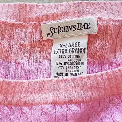 st. john's bay  Pink/Orange Stripe Pullover Sweater 3/4 Sleeve Scoop Neck Size XL