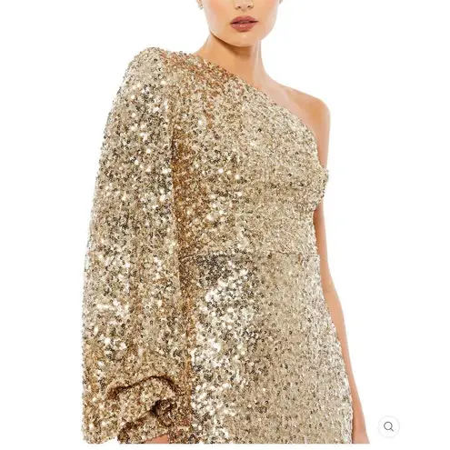 Mac Duggal 26717 SEQUINED ONE SHOULDER BISHOP SLEEVE TRUMPET GOWN