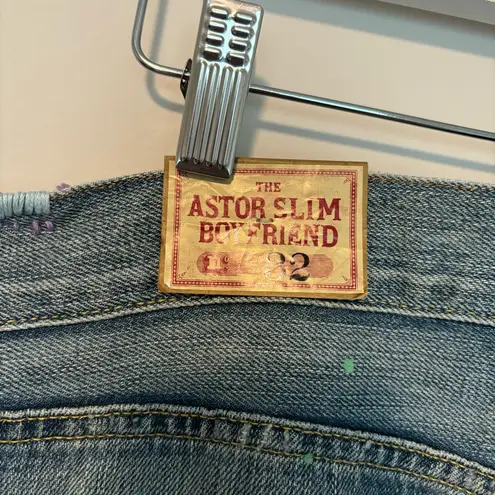 Polo Ralph Lauren Astor Slim Boyfriend Jeans paint splatter feather Womens 32 Blue