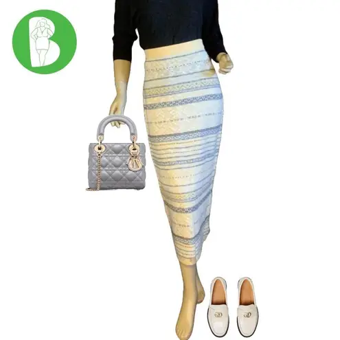 VINTAGE 1990'S LIZ SPORT YELLOW, GRAY & WHITE PENCIL SWEATER SKIRT (M) Yellow Size M