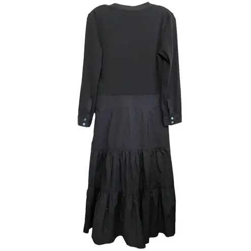 Veronica Beard NWT Peralta Midi Dress Tiered Skirt Size Medium Black Long Sleeve