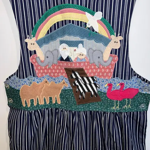 Handmade Artisan Applique Noah's Ark Jumper Dress Navy Pinstripe Est. Size L