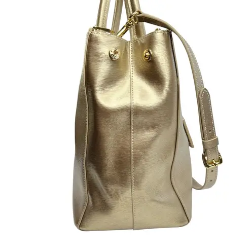 Lauren Ralph Lauren Newbury Metallic Gold Double Zip Satchel Tote Bag Purse