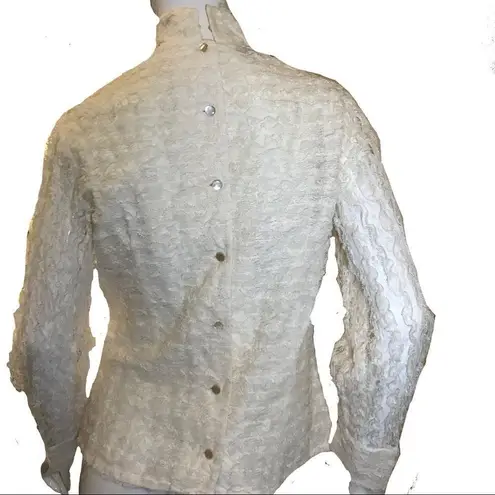 Vintage 1950s Lace Exaggerated Ruffle Tulle Blouse White Adelaar Size M