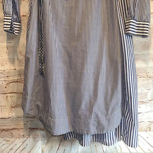 Max Mara weekend Dress striped cotton 4 stand up collar blue white belted pockets