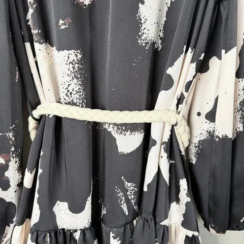 Alexis x Target Long Sleeve Rope Belt Tiered Mini Dress Black White Print, Sz M Size M