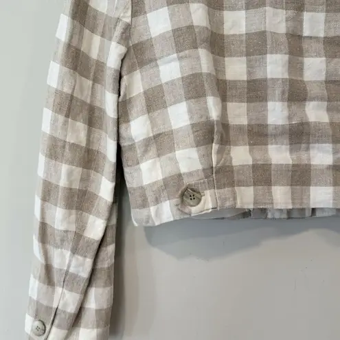 Vintage JH Collectibles 100% Linen Gingham Cropped Women Blazer Size 12 Brown