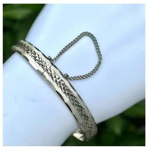 Vintage Pastelli silver Tone rolled gold plated Bangle Bracelet 1970's Etched H