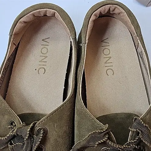 Vionic Suede Lace-Up Espadrilles Sandy Olive