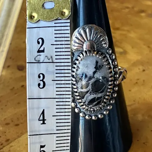 White Buffalo Sterling Silver Ring Size 8 Black