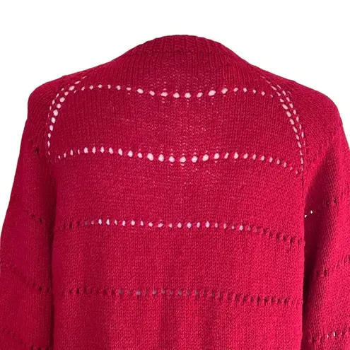 Hadmade Women’s Handcrafted Open Knit Red Cardigan Sweater Hand Knitted Size M
