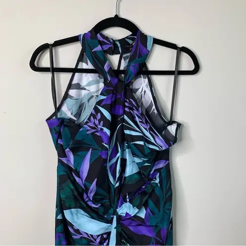 Kobi Halperin floral halter botanical silk Ruth midi dress size 12 vacation Blue