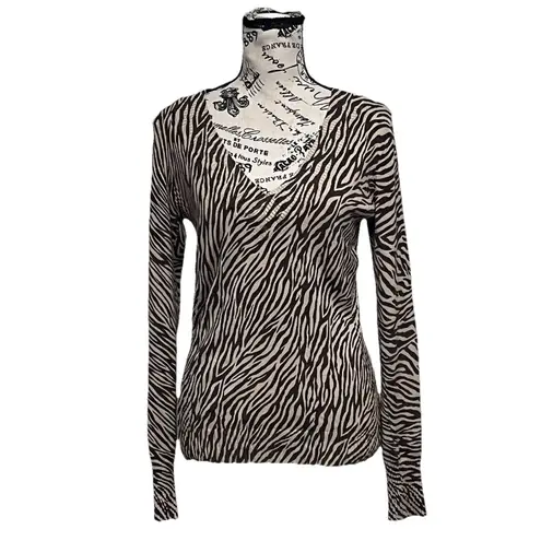 Express Design Studio Women’s Zebra Print Sweater Size L Beige and Brown Preppy Size L - Image 2