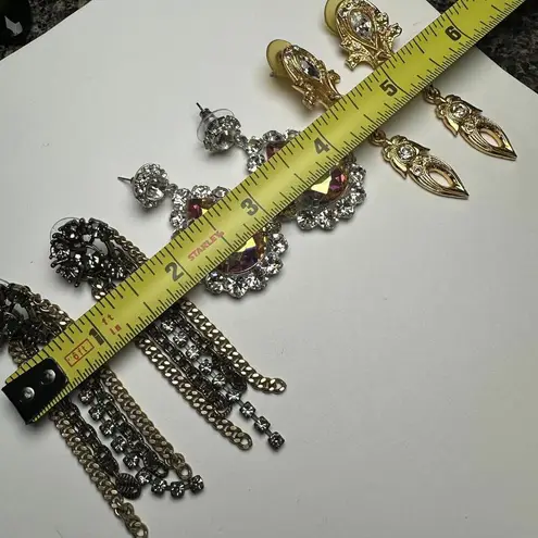 Sparkly Statement Rhinestone Mix Dangle Drop Pierced Earrings Lot Of 3